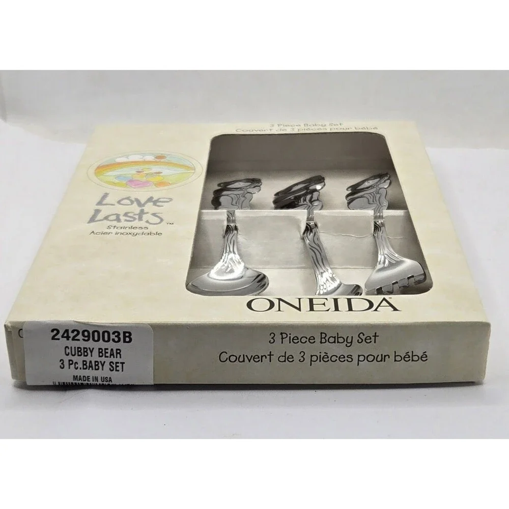 Oneida Community Cubby Bear Stainless Steel 3 piece CHILD SET love lasts NEW